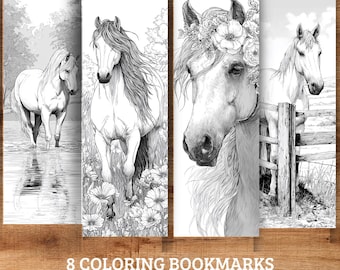 Horse Coloring Bookmarks: Equestrian Line Art, Printable DIY (Digital Download)