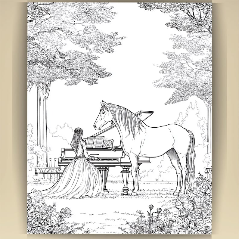 Horse Coloring Book for Adults: Countryside Scenes PDF (73 Pages) (Digital Download image 17