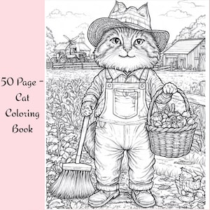 50 Cat Coloring Pages - Instant Download Adult Coloring Book