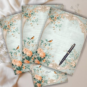 Vintage Floral Stationery Set: Printable Romantic Letter Writing Kit with Birds & Envelope for Penpal Journaling