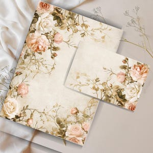 Set da scrittura con rose vintage, fogli di carta da lettere a righe o bianchi, carta da lettere, carta da lettere a righe, carta da lettere stampabile con motivi floreali