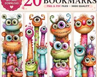 Monster Printable Bookmarks – Kawaii One-Eyed Fantasy Creatures | PDF & PNG Files