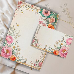 Juego de cartas boho, papelería imprimible con sobre, kit para escribir cartas, suministros para amigos por correspondencia, hojas de notas con o sin raya.