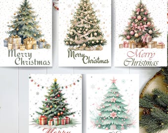 Christmas Tree Card Set: 5x7 Printable Holiday Cards (PNG & PDF Download