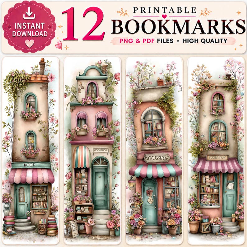 Whimsical Bookshop Printable Bookmarks – 12 Charming Bookstore Designs | Instant Download PDF & PNG image 3