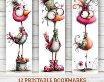 Steampunk Bird Printable Bookmarks – Whimsical Art, Fun Designs (PDF & PNG)