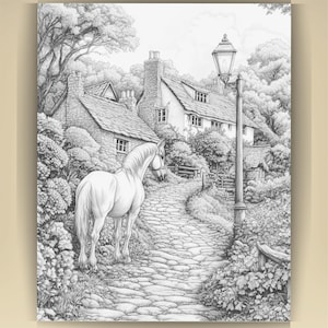 Horse Coloring Book for Adults: Countryside Scenes PDF (73 Pages) (Digital Download image 2