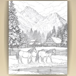 Horse Coloring Book for Adults: Countryside Scenes PDF (73 Pages) (Digital Download image 18