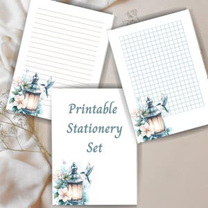 Set di scrittura con lettere a forma di lanterna, fogli di carta a righe, bianchi o a quadretti, carta da lettere stampabile, kit per appunti, kit per amici di penna