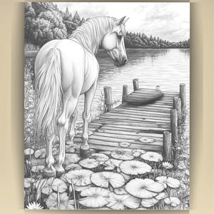 Horse Coloring Book for Adults: Countryside Scenes PDF (73 Pages) (Digital Download image 11