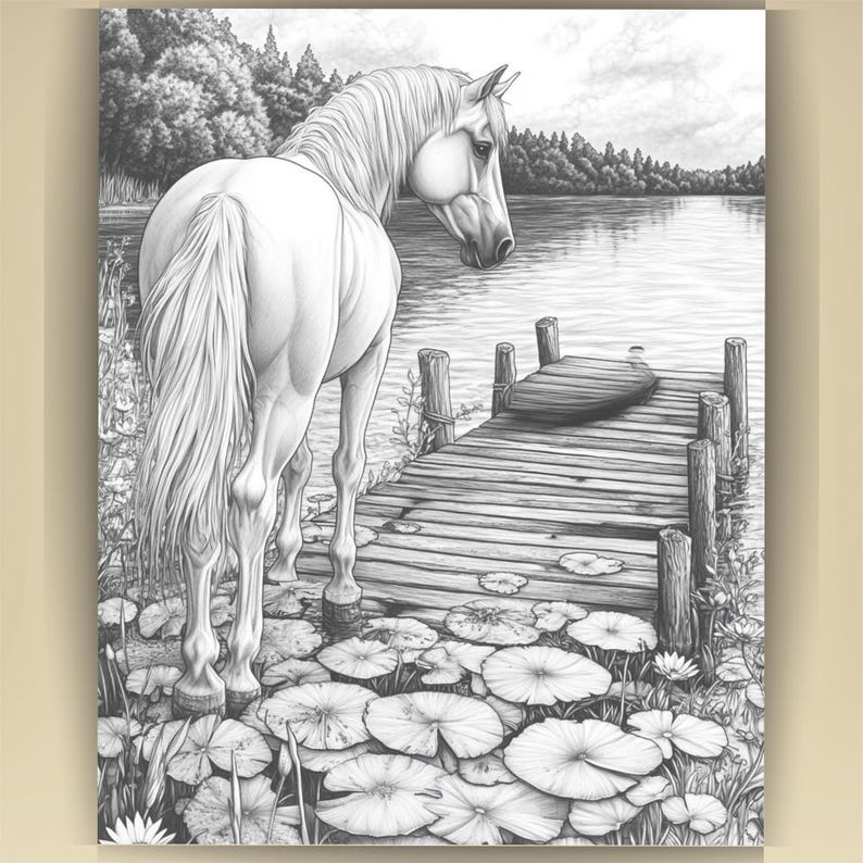 Horse Coloring Book for Adults: Countryside Scenes PDF (73 Pages) (Digital Download image 11