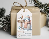 Editable Snowman Christmas Gift Tags: Printable Holiday Invitation (Canva)