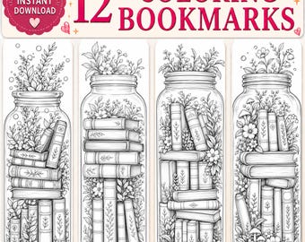 Coloring Bookmarks – Printable Book Jar Set, Adult Digital DIY Gift, Reading Accessory PDF Download