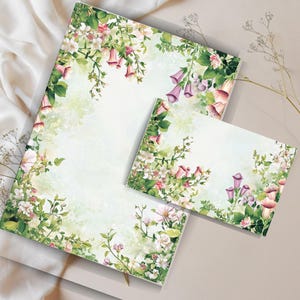 Juego de cartas "Jardín Encantado en Flor", kit de papelería imprimible, hojas de notas con o sin raya, papel de carta floral imprimible