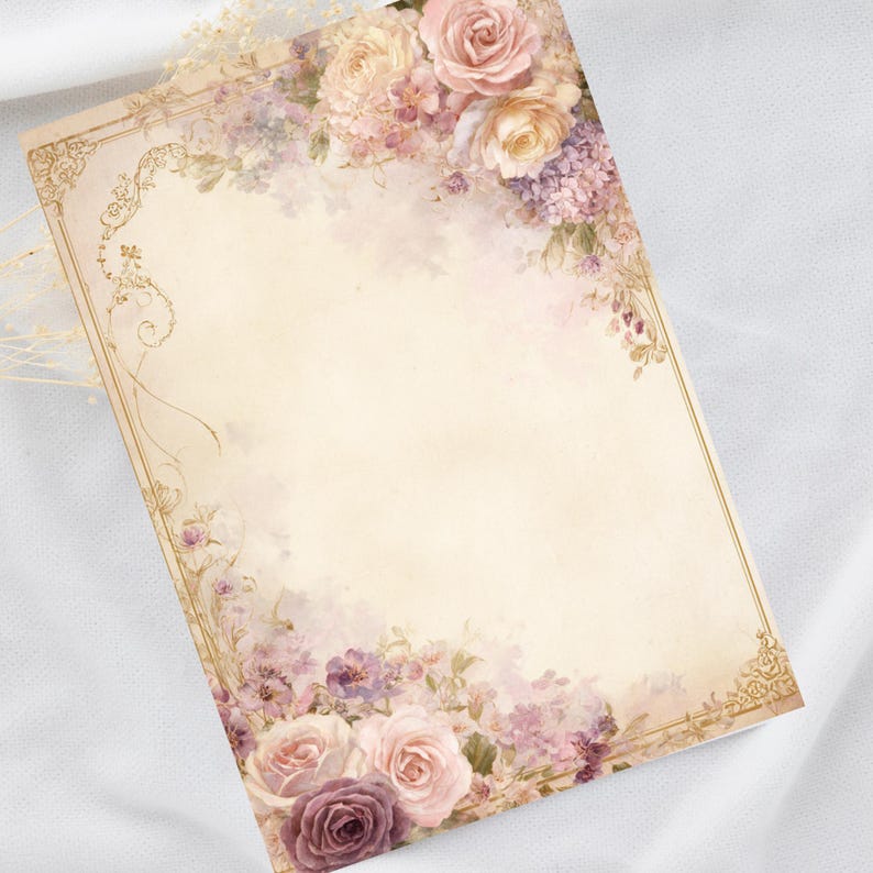 Vintage Rose Hydrangea Stationery Set: Floral Letter Writing Paper (A4 ...