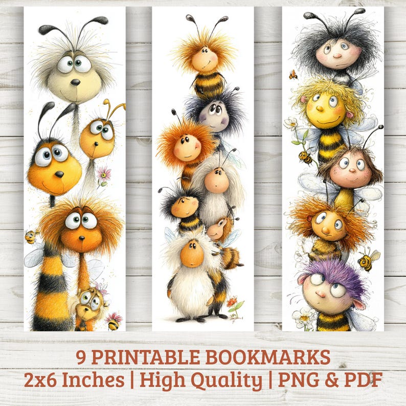 Whimsical Bee Family Printable Bookmarks – 9 Adorable Designs | Instant ...