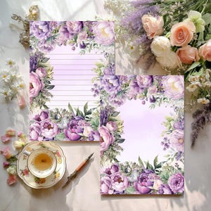 Juego de cartas florales, kit de papelería imprimible, kit de papelería imprimible, papel A4, juego de papel digital, papel de carta floral imprimible.