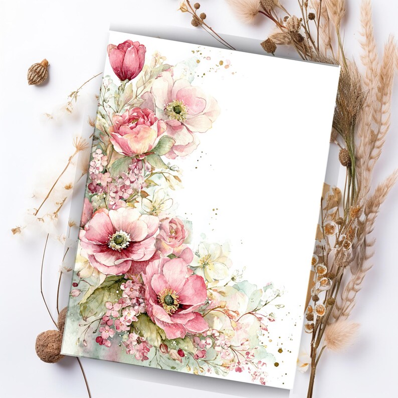 Watercolor Floral Letter Set – Pink Anemone & Tulip Stationery (PDF ...