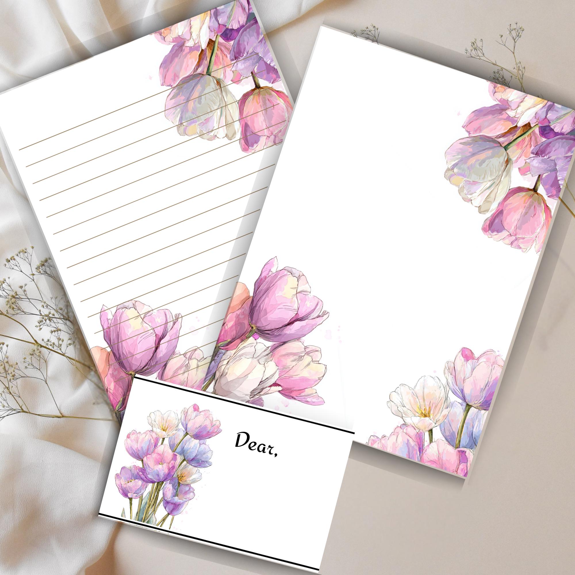 Romantic Tulip Stationery Set – Watercolor Floral Letter Paper (PDF PNG ...