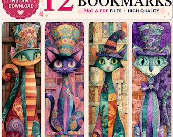 Watercolor Fantasy Cat Bookmarks: Printable Whimsical Designs (PDF & PNG Set)