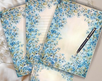 Vintage Forget-Me-Not Stationery Set: Printable Floral Letter Writing Kit (PDF Download