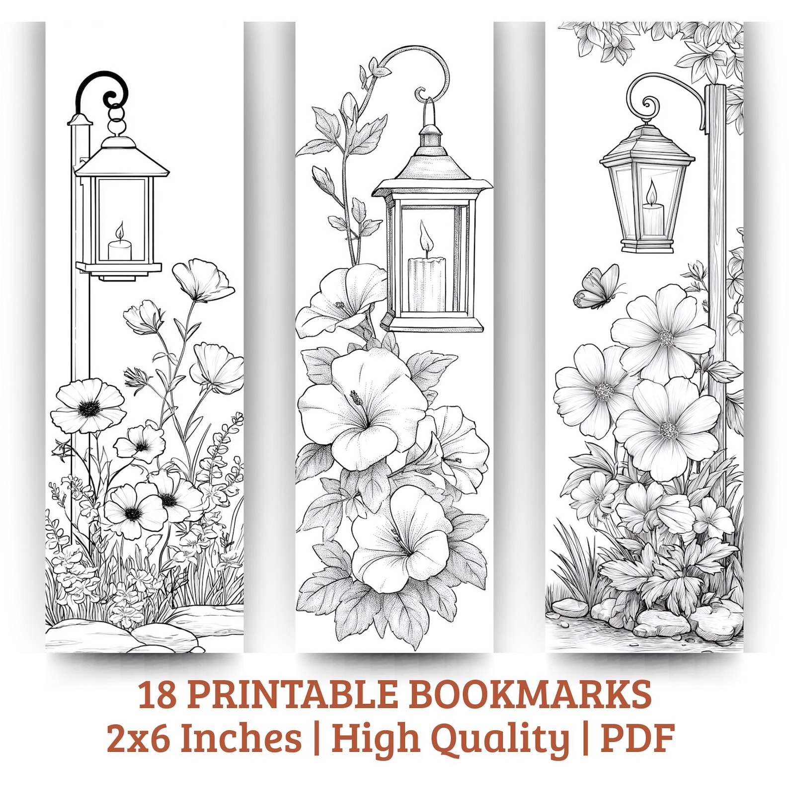 Printable Coloring Bookmarks Floral Lantern Set – 18 Colorable ...