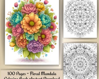 Floral Mandala Coloring Pages: Printable Mindfulness Art for Adults - 100 A4 Designs PDF