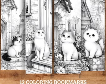 Coloring Cat Bookmarks: Printable Black & White Designs (PDF Download Set, 2x6 in)