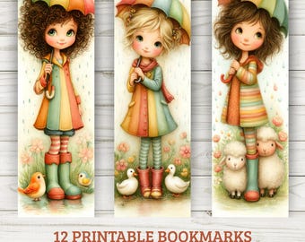 Rainy Day Girls Printable Bookmarks – Whimsical Animal Designs (PDF & PNG)