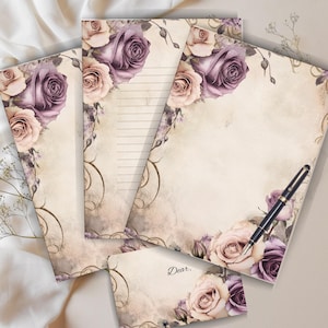 Vintage Rose Garden Letter Writing Set: Floral Stationery (Digital PDF Download A4)