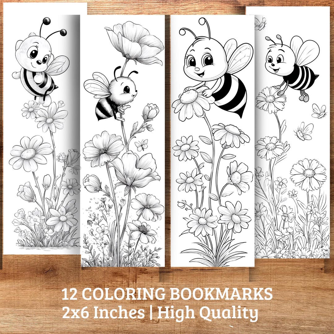 Bee Coloring Bookmarks for Kids | Printable Flower Bookmarks (PDF) - Etsy