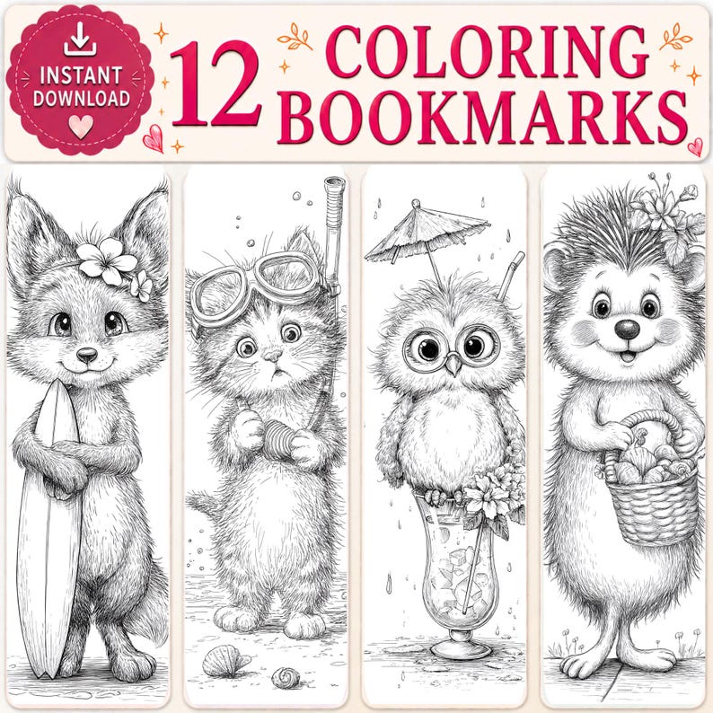 Summer Animal Coloring Bookmarks – Kids Beach Animals DIY Craft (PDF ...