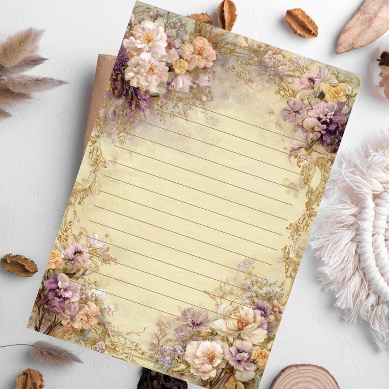 Filligree Writing Edwardian Floral Letter Writing Set – Elegant Vintage Stationery (lined ...