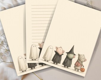 Papelería de Halloween con diseño de cerdos: Juego de escritura de letras vintage beige (PDF y PNG)