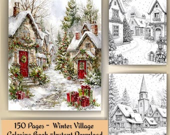 Winter Village Coloring Book: 150 Snowy Cottage Pages (PDF Download)