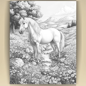 Horse Coloring Book for Adults: Countryside Scenes PDF (73 Pages) (Digital Download image 12