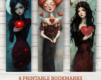 Gothic Girl Bookmarks: Romantic Victorian Style (PNG & PDF Downloadable Set of 8)