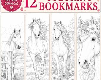 Horse Coloring Bookmarks: Equestrian Line Art, Printable DIY (Digital Download)