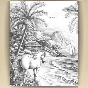Horse Coloring Book for Adults: Countryside Scenes PDF (73 Pages) (Digital Download image 4