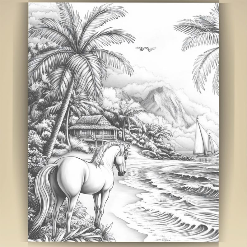 Horse Coloring Book for Adults: Countryside Scenes PDF (73 Pages) (Digital Download image 4