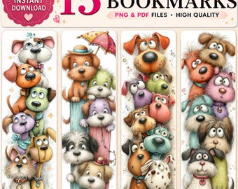 Dog Family Bookmarks- 2 – Whimsical Mixed Media Art, Kids & Readers (PDF + PNG)