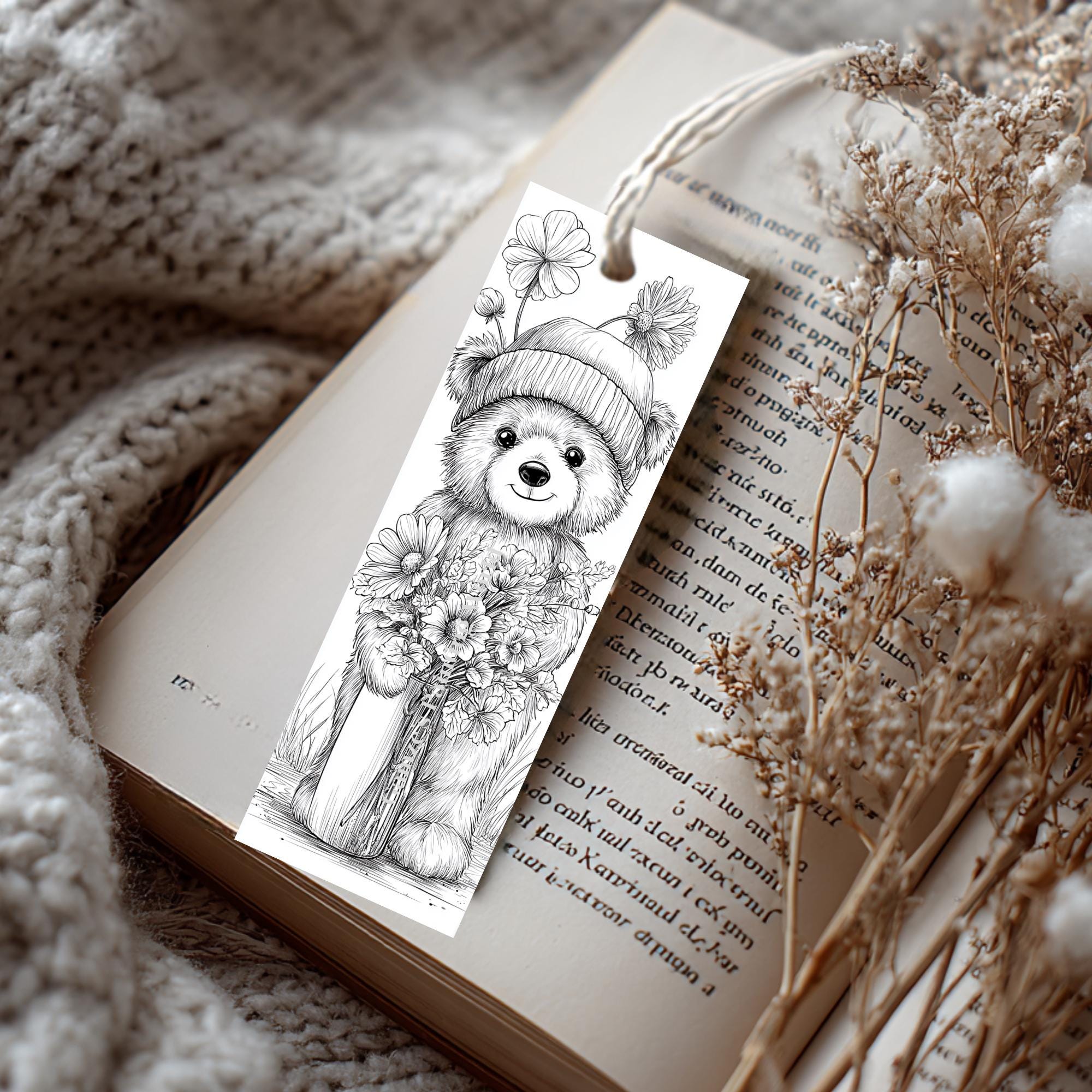 Teddy Bear Coloring Bookmarks | Floral Kids Craft (PDF Printable Set of ...