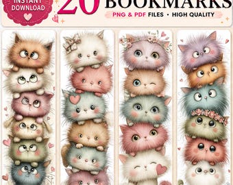 Printable Kitten Bookmarks – Whimsical Watercolor Cat Stack (PDF & PNG)