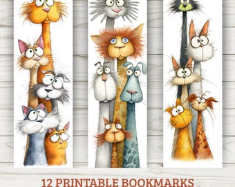 Cat Family Bookmarks – Whimsical Mixed Media Art, Kids & Readers (PDF + PNG)