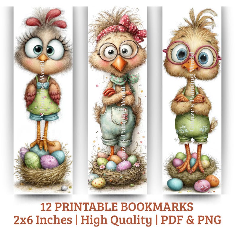 Funny Easter Chick Printable Bookmarks Set of 12 | Cute Easter Baby ...