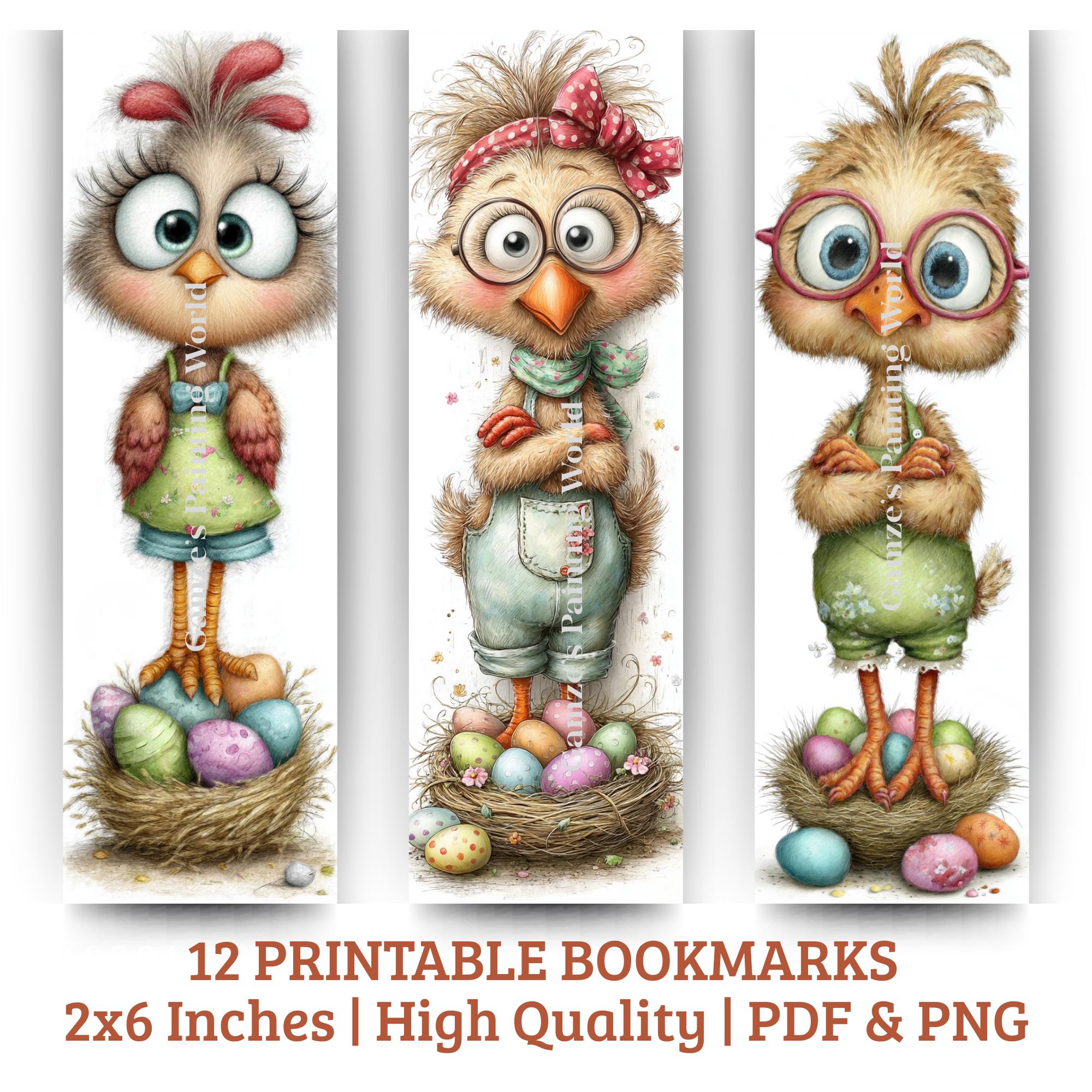 Funny Easter Chick Printable Bookmarks Set of 12 | Cute Easter Baby ...