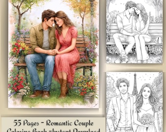 Romantisches Paar Malbuch - 55 Seiten Valentinstag Love Art | Sofort Download PDF