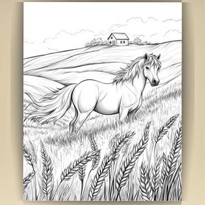 Horse Coloring Book for Adults: Countryside Scenes PDF (73 Pages) (Digital Download image 15