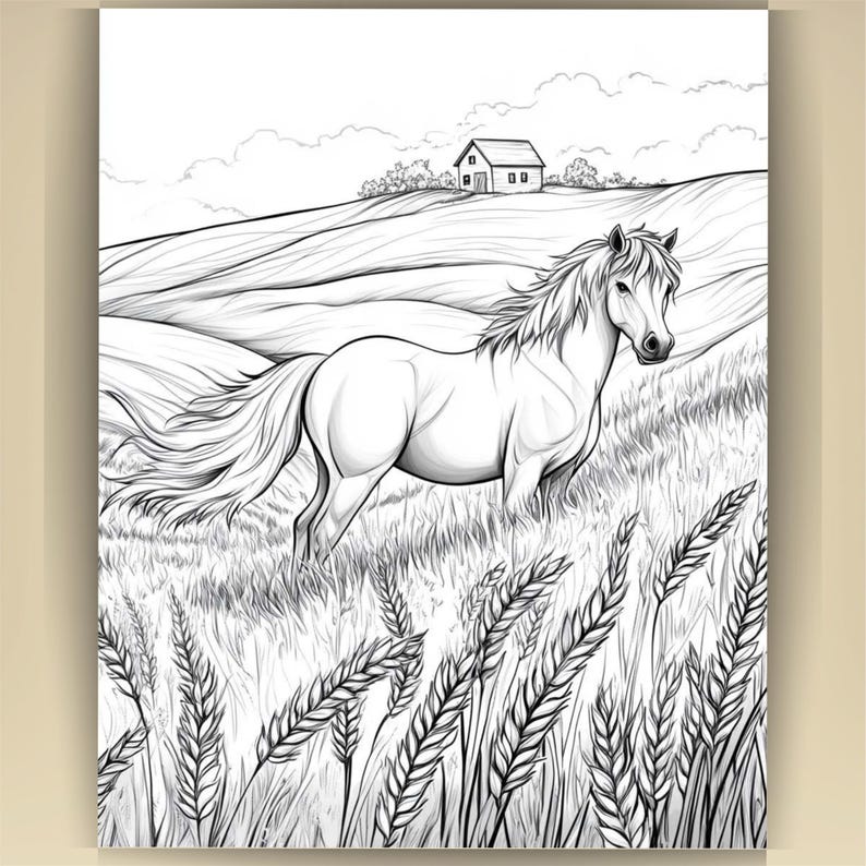 Horse Coloring Book for Adults: Countryside Scenes PDF (73 Pages) (Digital Download image 15