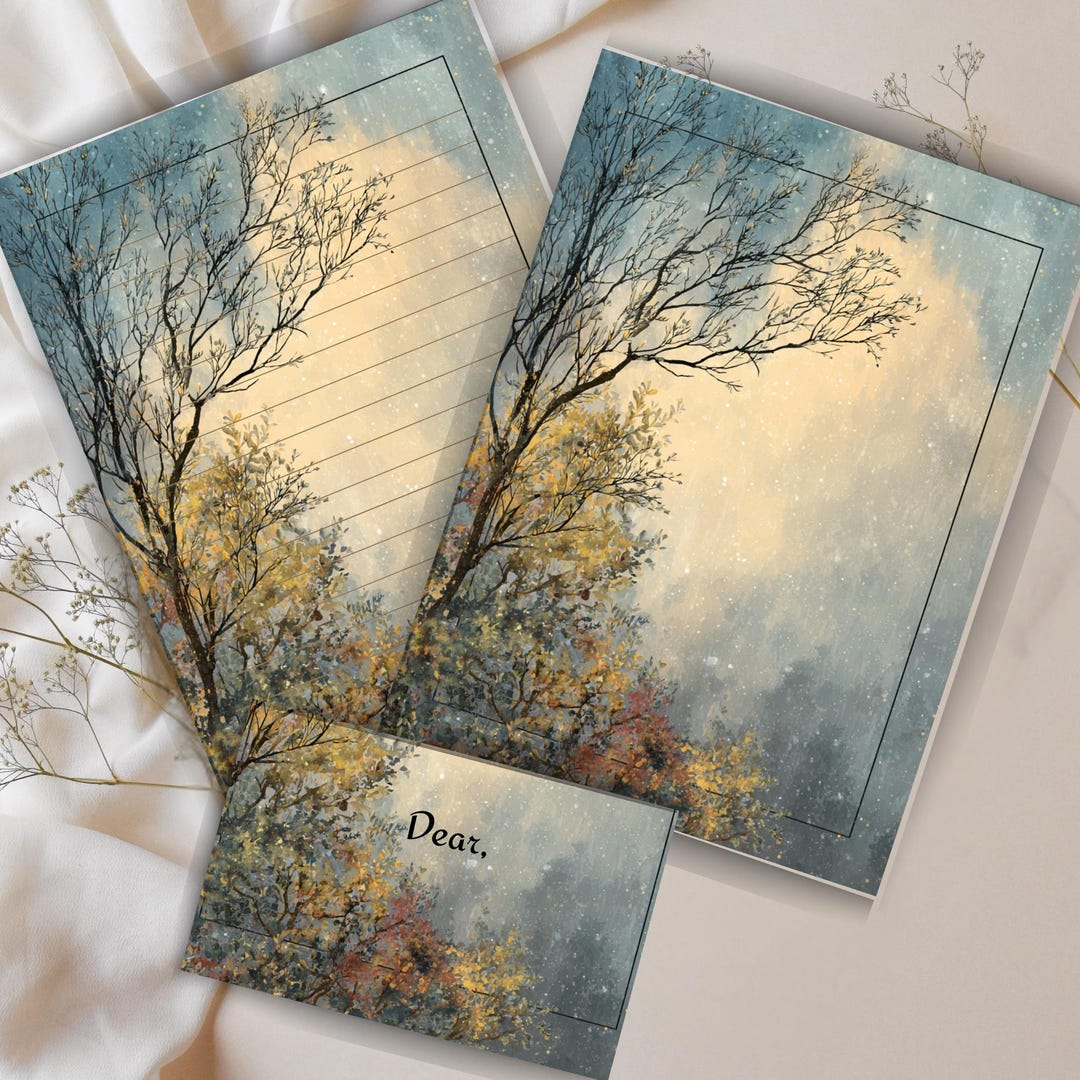 Forest Writing Indesign Vintage Forest Letter Writing Set A4 | Autumn Winter Tree Stationery ...